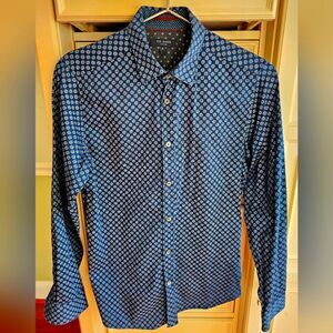 Ted Baker Button Down Dress shirt. Navy Blue with Flower Design. Size M.